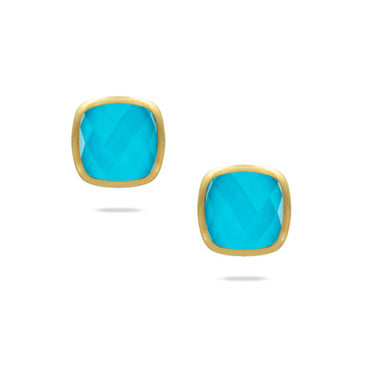 18K Yellow Gold St. Barths Earring with Clear Quartz Over Turquoise