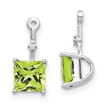 14k White Gold Diamond and Square Peridot Earring Jackets