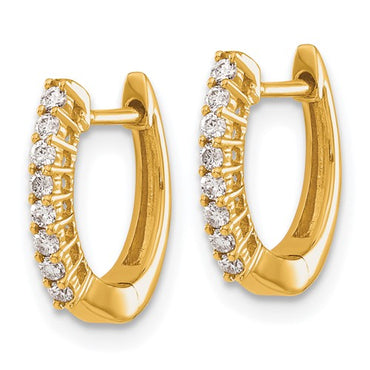 14k Gold Polished Diamond Hinged Hoop Earrings