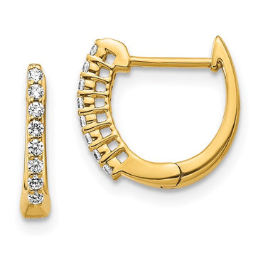 14k Gold Polished Diamond Hinged Hoop Earrings