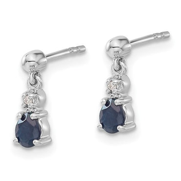 14k White Gold Blue Sapphire and Diamond Dangle Post Earrings