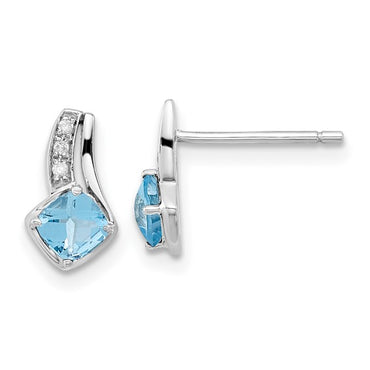 10K White Gold Blue Topaz and Diamond Earrings