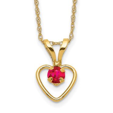 14k 3mm Ruby Heart Birthstone Necklace