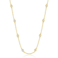 Sterling Silver Linked Necklace W/ Round CZ's - Gold Plated