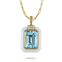 18K Yellow Gold Mykonos Diamond Pendant with White Agate and Sky Blue Topaz