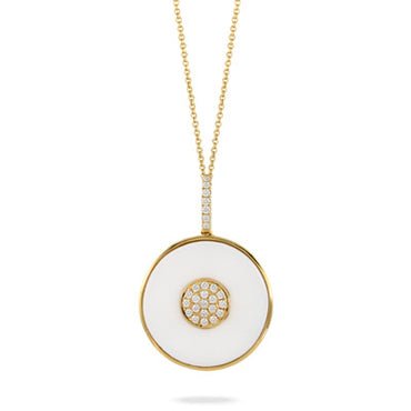 18K Yellow Gold Mykonos Diamond Pendant with White Agate