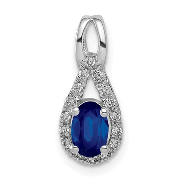 14k White Gold Diamond and Sapphire Teardrop Halo Pendant