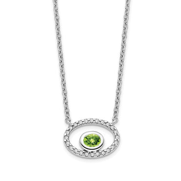 14k White Gold Oval Peridot and Diamond 18in. Necklace