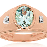 14KR 2.00CTW Men's Aquamarine & Diamond Ring