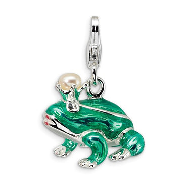 Sterling Silver RH FW Cultured Pearl Frog Prince with Lobster Charm