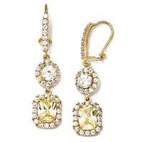 Sterling Silver Gold-plated Canary/White CZ Kidney Wire Earrings