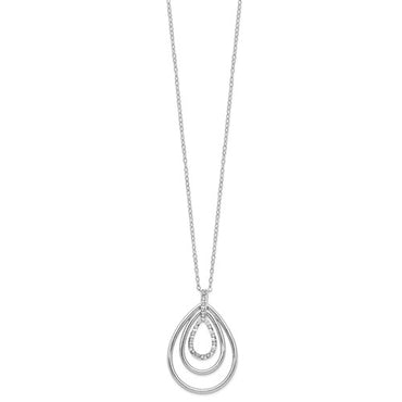 Sterling Silver Platinum-plated Diamond Triple Teardrop 18 Inch Necklace