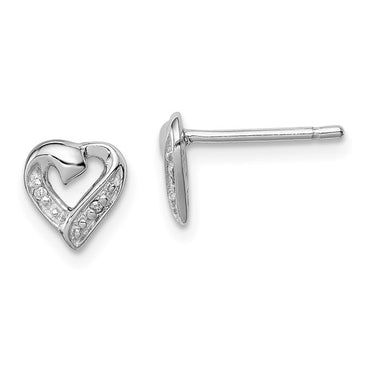 Sterling Silver Rhodium Diamond Heart Post Earrings