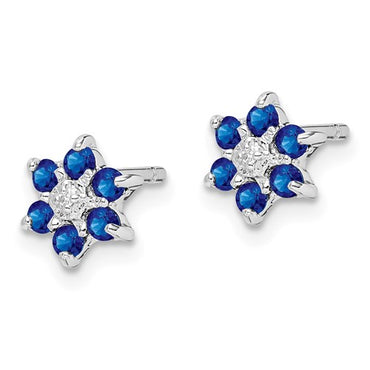 Sterling Silver Rhodium Sapphire and Diamond Post Earrings