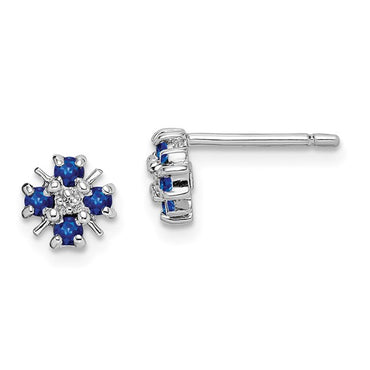 Sterling Silver Rhodium Sapphire and Diamond Post Earrings