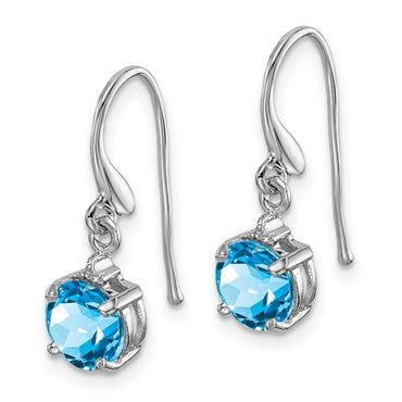 Sterling Silver Rhodium-plated Blue Topaz and Diamond Wire Earrings