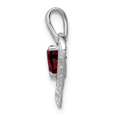 Sterling Silver Rhodium Heart Garnet and Diamond Heart Pendant