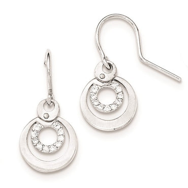 Sterling Silver Rhodium Plated Polished CZ Shepherd Hook Earrings