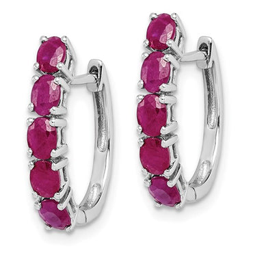 Sterling Silver Rhodium-plated Polished Ruby Hinged Hoop Earrings