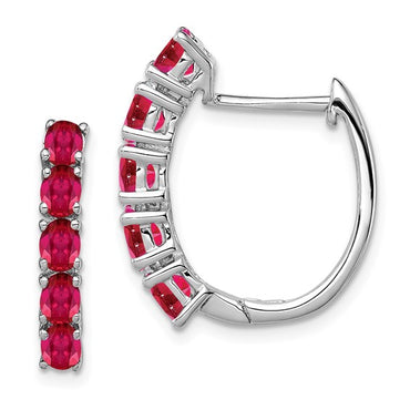 Sterling Silver Rhodium-plated Polished Ruby Hinged Hoop Earrings