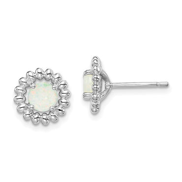 Sterling Silver Rhod-plat Milky Opal Earrings