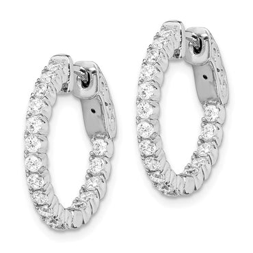 Sterling Shimmer Rhodium-plated 1.9mm CZ In and Out Round Hinged Hoop Earrings with Patented Lock Design