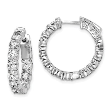 Sterling Shimmer Rhodium-plated 3.4mm CZ In and Out Round Hinged Hoop Earrings with Patented Lock Design