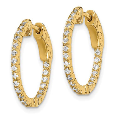 Sterling Shimmer Gold-tone Flash Gold-plated 1.3mm CZ In and Out Round Hinged Hoop Earrings with Patented Lock Design