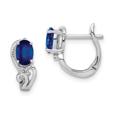 Sterling Silver Rhodium Plated Diamond and Sapphire Hinged Earrings