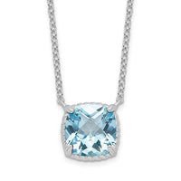 Sterling Silver Rhodium-plated Square Blue Topaz with 2 in ext. Necklace