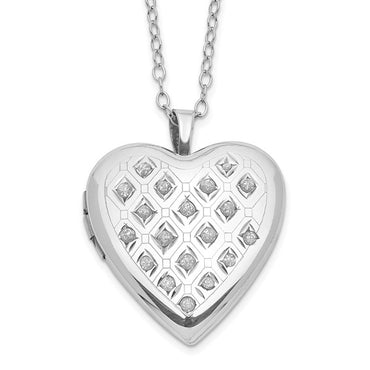 Sterling Silver Platinum-plated Diamond Heart Locket