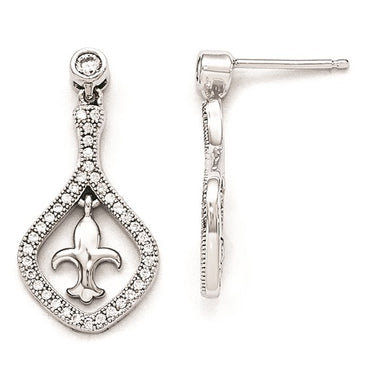 Sterling Silver and CZ Pure Fire Fleur de lis Dangle Post Earrings