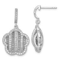 Sterling Silver and CZ Brilliant Embers Flower Dangle Post Earrings