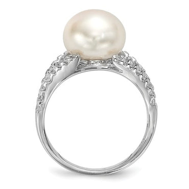 Sterling Silver Pearl CZ Ring