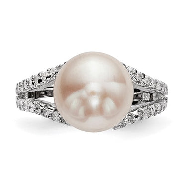 Sterling Silver Pearl CZ Ring