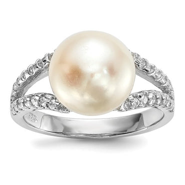 Sterling Silver Pearl CZ Ring