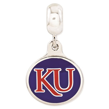 Sterling Silver University of Kansas Collegiate Enameled Dangle Bead