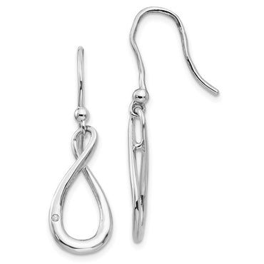 Sterling Silver Rhodium-plated Diamond Shepherd Hook Dangle Earrings