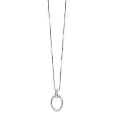 Sterling Silver Rhodium-plated 18 Inch Diamond Open Oval Necklace with 2 Inch Extender