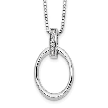 Sterling Silver Rhodium-plated 18 Inch Diamond Open Oval Necklace with 2 Inch Extender