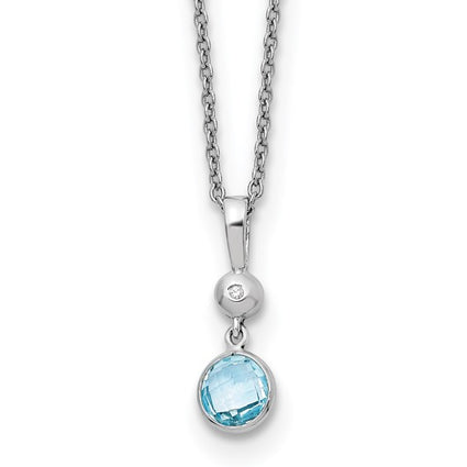 White Ice Sterling Silver Rhodium-plated 18 Inch Blue Topaz and Diamond Necklace with 2 Inch Extender