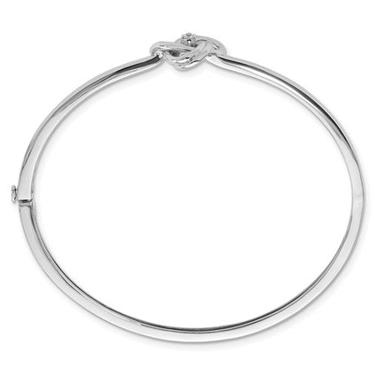 White Ice Sterling Silver Rhodium-plated Diamond Love Knot Hinged Bangle Bracelet