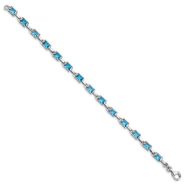 Sterling Silver Rhodium-plated Rectangular Blue Topaz Bracelet