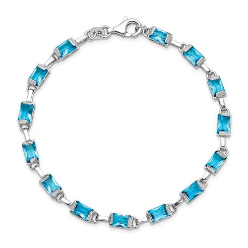 Sterling Silver Rhodium-plated Rectangular Blue Topaz Bracelet