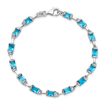 Sterling Silver Rhodium-plated Rectangular Blue Topaz Bracelet