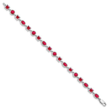 Sterling Silver Rhodium-plated Ruby Bracelet