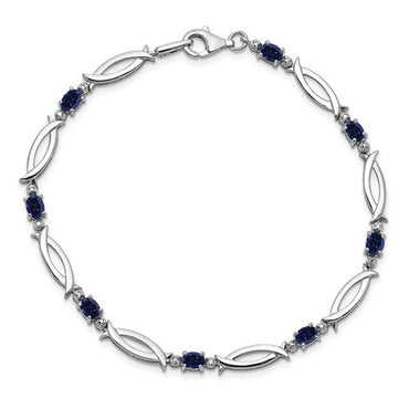 Sterling Silver Rhodium-plated Sapphire and Diamond Bracelet