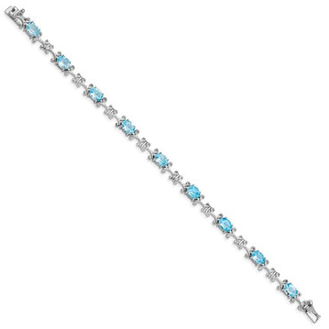 Sterling Silver Rhodium-plated Blue Topaz Oval Bracelet