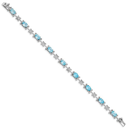 Sterling Silver Rhodium-plated Blue Topaz Oval Bracelet