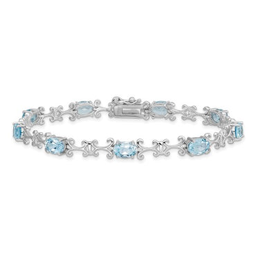 Sterling Silver Rhodium-plated Blue Topaz Oval Bracelet